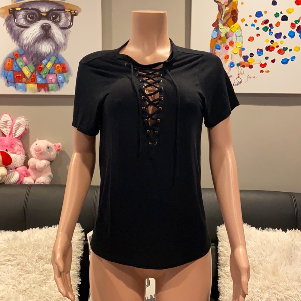 Express Lace Up Short Sleeve Top XS Super Soft Stretchy Lightweight